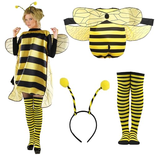 Darryy Bienenkostüm Erwachsene, Karneval Kostüm Biene beinhaltet ein Biene Haarreif und Bienen Strümpfe, Bienen Kostüm für Rollenspiele, Karneval, Mottopartys, Halloween von Darryy
