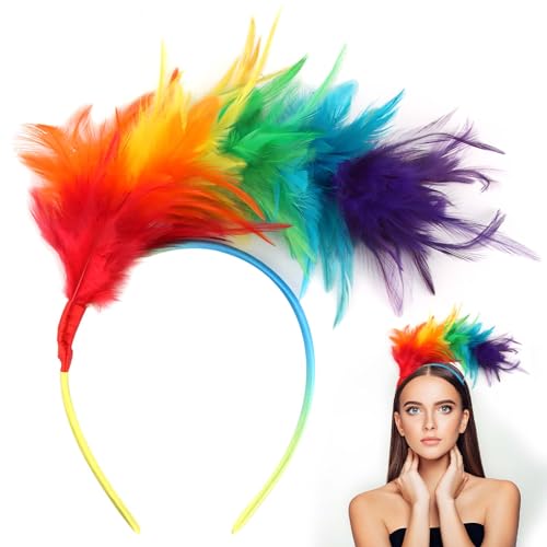 Darryy Feder Stirnband Fascinator Stirnbänder Cosplay Haarband Karneval Party Kopfschmuck Regenbogen Feder Haarreif Feder Kopfbedeckung Kostüm für Ostertag Hochzeit Halloween Party (Regenbogenfarben) von Darryy