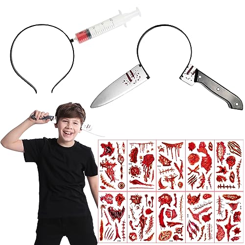 Darryy Horror Haarreif, Halloween Grusel Accessoires Set, Messer Syringe im Kopf, Narben Aufkleber, für Halloween Party Darryy Horror Haarreif, Halloween Grusel Accessoires Set, Messer Syringe im Kopf, Narben Aufkleber, für Halloween Party von Darryy
