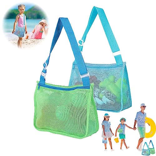 Darryy Strandtasche Strandspielzeug Tasche, 2 Stück Sandspielzeug Netztasche, Tasche für Sandspielzeug, Netztasche mit Reißverschluss und Verstellbaren Schultergurten zum Spielen am Strand von Darryy