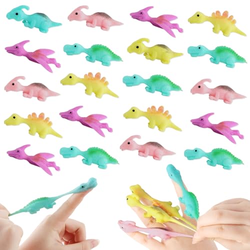 Darryy Schleuder Dinosaurier Spielzeug, 20 Stück Schleuder Dinosaurier Finger Spielzeug, Finger-Schleuder-Dinosaurier-Spielzeuge, Dinosaurier Party Spielzeug für Kinder ＆ Erwachsene, Zufällige Farbe von Darryy