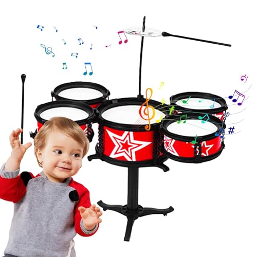 Kinder-Schlagzeug, 3-teilig, Anfänger-Schlagzeug, Junior-Schlagzeug, Musikgeschenke, Spielzeug für Jungen und Mädchen, Schlagzeug-Musikinstrument für Anfänger-Musikübungen, Weihnachtsgeburtstagsgesche von Darwaza