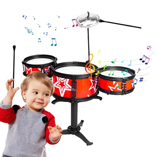 Kinder-Schlagzeug, 3-teilig, Anfänger-Schlagzeug, Junior-Schlagzeug, Musikgeschenke, Spielzeug für Jungen und Mädchen, Schlagzeug-Musikinstrument für Anfänger-Musikübungen, Weihnachtsgeburtstagsgesche von Darwaza