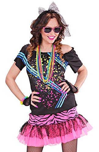 80er Jahre Disco Girl Kostüm für Damen - Schwarz Pink Gr. M von Das Kostümland