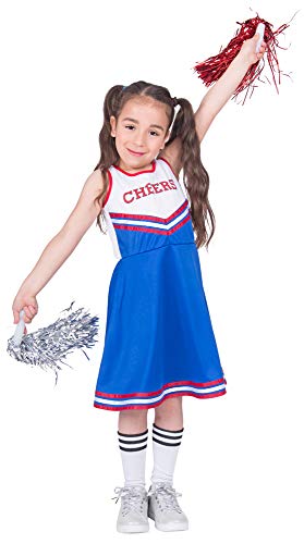 Cheerleader Cheers Kostüm für Mädchen, Blau / Weiß / Rot, 140 von Das Kostümland
