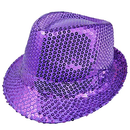 Das Kostümland Glitzernder Popstar Hut mit Pailletten - Lila - Partyhut zum Show, Disco und Faschingskostüm von Das Kostümland