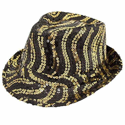 Das Kostümland Glitzernder Popstar Hut mit Pailletten - Schwarz Gold - Partyhut zum Show, Disco und Faschingskostüm von Das Kostümland