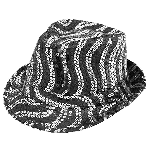 Das Kostümland Glitzernder Popstar Hut mit Pailletten - Schwarz Silber - Partyhut zum Show, Disco und Faschingskostüm von Das Kostümland
