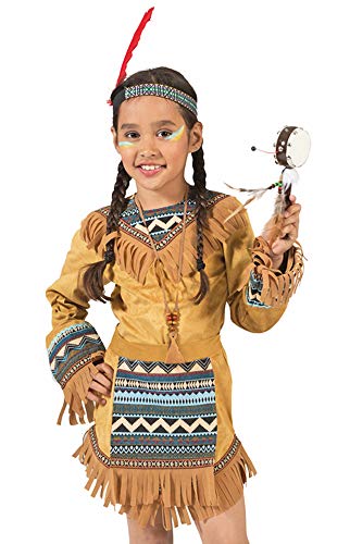 Das Kostümland Indianerin Cherokee Kostüm für Mädchen, Braun, 128 von Das Kostümland