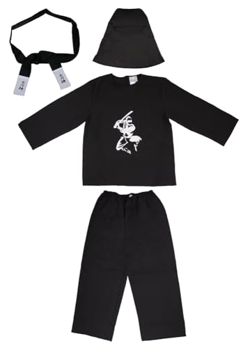 Das Kostümland Ninja Samurai Kostüm für Kinder | Schwarz Weiß (140) von Das Kostümland