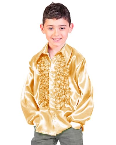 Das Kostümland 70er Jahre Satin Rüschenhemd Johnny für Kinder | Gold 116 von Das Kostümland