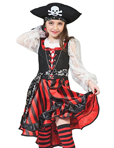 Das Kostümland Seeräuberin Peppina Piratin Kostüm für Kinder, Schwarz / Rot / Weiß, 140 von Das Kostümland
