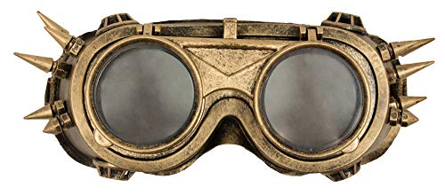 Das Kostümland Steampunk Fliegerbrille mit Dornen - Gold - Brille Erfinder Zeitreisender Kostüm Goggles Cyberpunk Schweißerbrille von Das Kostümland