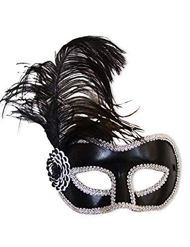 Das Kostümland Venezianische Augenmaske Arianna mit Feder - Schwarz Silber | Kostüm Theater Maskenball Karneval von Das Kostümland