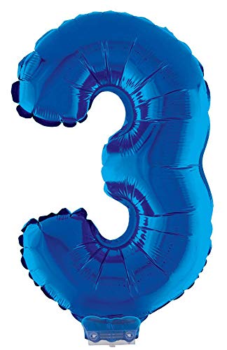 Das Kostümland Zahlen Folienballon 41 cm mit Stab - Blau Zahl 3 von Das Kostümland