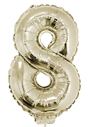 Das Kostümland Zahlen Folienballon 41 cm mit Stab - Champagner Zahl 8 Das Kostümland Zahlen Folienballon 41 cm mit Stab - Champagner Zahl 8 von Das Kostümland
