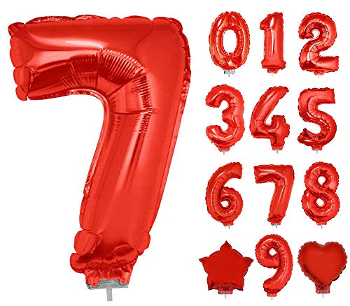 Das Kostümland Zahlen Folienballon 41 cm mit Stab - Rot Zahl 7 von Das Kostümland
