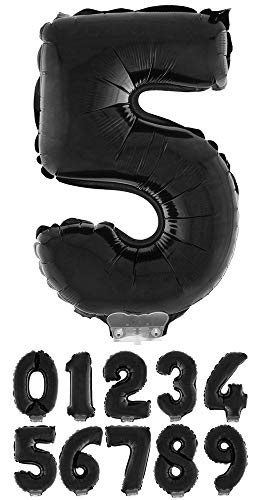 Das Kostümland Zahlen Folienballon 41 cm mit Stab - Schwarz Zahl 5 von Das Kostümland