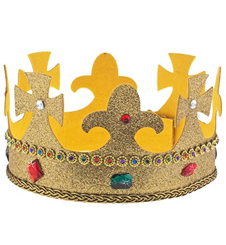 Glitzer Gold Krone mit Edelsteinen - Tolle Königskrone zu Karneval, Mottoparty, Junggesellenabschied für Erwachsene zum Konig oder Königinnen Kostüm von Das Kostümland