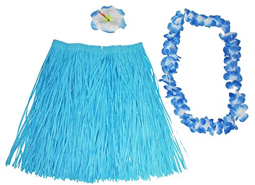Hawaii Kostüm Set Flower 3-tlg. - Rocklänge 60 cm - Blau von Das Kostümland