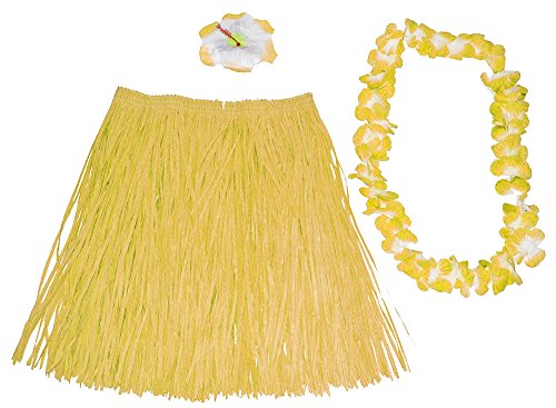 Hawaii Kostüm Set Flower 3-tlg. - Rocklänge 60 cm - Gelb von Das Kostümland