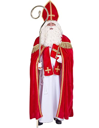 Heiliger Bischof Sankt Nikolaus Kostüm für Herren - Rot Weiß - Kostümset für Krippenspiel Weihnachtsmarkt 6. Dezember Nikolaustag Adventszeit Weihnachten, Rot / Weiß, Standardgröße von Das Kostümland