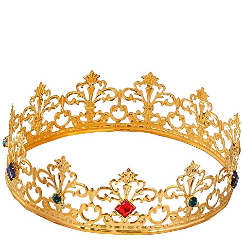 Königliche Krone zum Kostüm König Königin aus Metall mit Edelsteinen - Gold Bunt von Das Kostümland