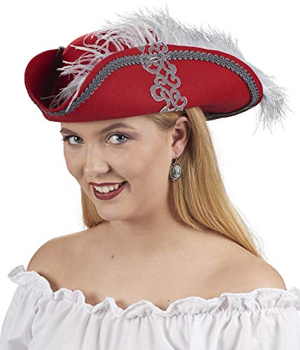Ladyhut zum Piraten Musketier Girl Kostüm - Rot/Grau - Toller Wollfilz Hut graue Ornamente Accessoire Piraten Seeräuber Kostüm von Das Kostümland