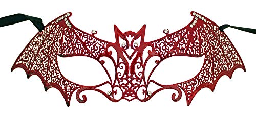 Metall Augenmaske Fledermaus - Rot mit Strasselementen - Geheimnisvolle Maskerade für Maskenball und Fasching von Das Kostümland