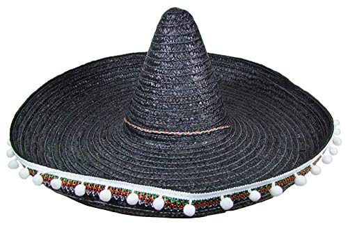 Mexikaner Sombrero mit Troddeln - 60 cm Durchmesser - Schwarz - Toller Mexiko Hut für Erwachsene zum Kostüm von Das Kostümland