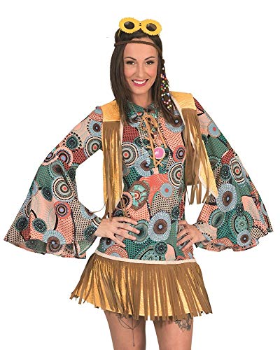 Retro Hippie Kostüm Breanna mit Fransen für Damen - 70er 80er Jahre Kleid Karneval Mottoparty (36-38, Mehrfarbig) von Das Kostümland