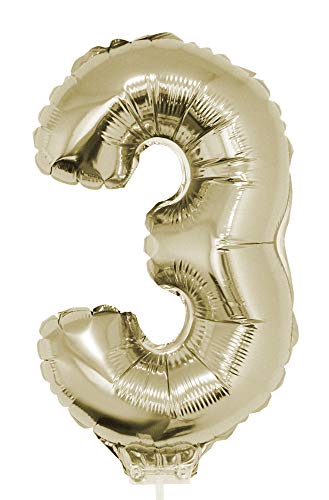 Zahlen Folienballon 41 cm mit Stab - Champagner Zahl 3 von Das Kostümland