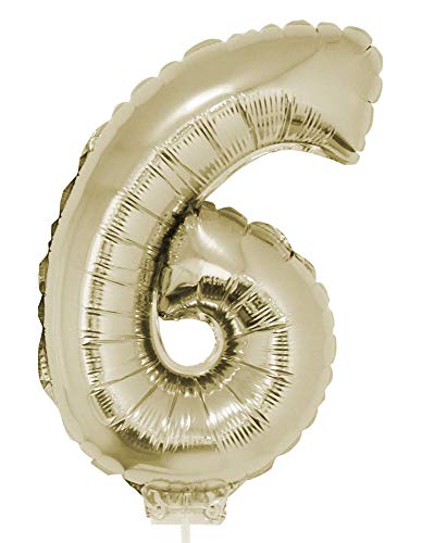 Zahlen Folienballon 41 cm mit Stab - Champagner Zahl 6 von Das Kostümland