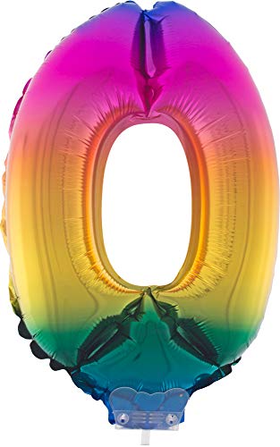 Zahlen Folienballon 41 cm mit Stab - Regenbogen Zahl 0 Zahlen Folienballon 41 cm mit Stab - Regenbogen Zahl 0 von Das Kostümland