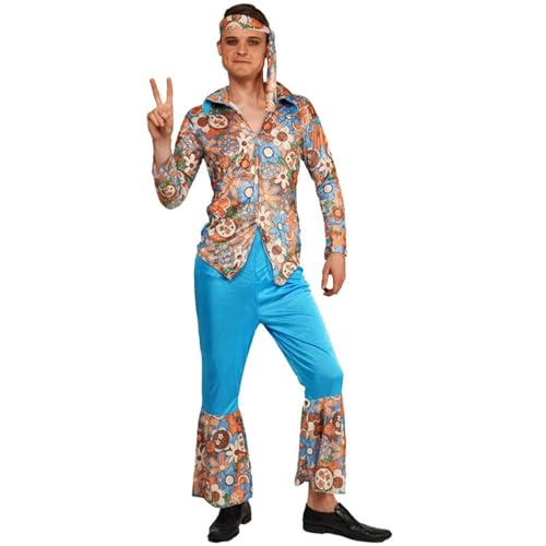 2025 Hippie Kleidung Herren Damen Set mit Hippie Oberteil Schlaghose 60er 70er Bekleidung Hippie Kostüm Disco Outfit 70er Mode Flower Power Kleidung Faschingskostüm von Dasongff