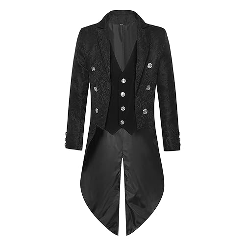 Dasongff Piratenkostüm Herren Steampunk Vintage Frack Jacke Gothic viktorianischen Gehrock Smoking Mittelalterliches Halloween Kostüm Cosplay Kostüm Smoking Uniform Einfarbig Faschingskostüme von Dasongff