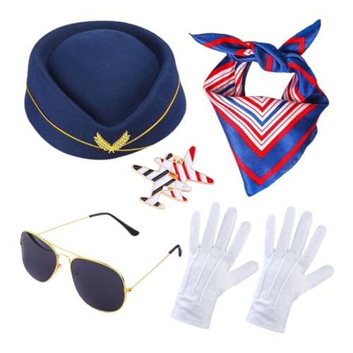 Dasongff Stewardess Cosplay Set, Kostümzubehör Für Stewardess, Stewardess Cosplay Zubehör, Stewardess Hut Schal Schal Handschuhe Sonnenbrille Für Flugbegleiter Für Cosplay Zubehör, Maskerade 5 Stück Dasongff Stewardess Cosplay Set, Kostümzubehör Für Stewardess, Stewardess Cosplay Zubehör, Stewardess Hut Schal Schal Handschuhe Sonnenbrille Für Flugbegleiter Für Cosplay Zubehör, Maskerade 5 Stück von Dasongff