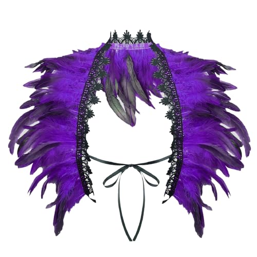 Federn Schwarz Gothic, Maleficent Kostüm Damen, Schwarzer Federumhang, zum Halloween Karneval Masquerade Cosplay Federkragen, Gothic Feder Achselzucken Schalkragen Kostüm Karneval Federumhang Kostüm von Dasongff