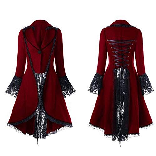 Gothic Mantel Damen, Gothic Kleidung Damen Winter Mäntel Vintage Steampunk Jacke Frauen Kostüm Mittelalter Viktorianischen Cosplay Kostüm Smoking Uniform Einfarbig Frack Wintermantel von Dasongff