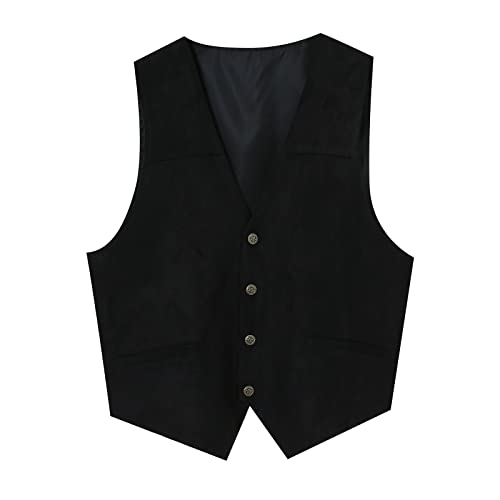 Herren Wildleder Anzug Weste Jahrgang Western Cowboy Weste Normale Passform Lederweste Herren Wildleder Biker Trucker Weste Freizeitweste Leder Kutte Braun Druckknöpfe Herren Wildleder Leder Weste von Dasongff
