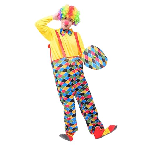 Komplettes Clown Kostüm-Set für Erwachsene – Inklusive Bunte Perrücke, Fliege, Rote Nase & Handschuhe, Perfekt für Fasching, Karneval & Halloween, Unisex Design von Dasongff