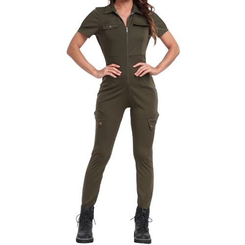 Kostüm Kampfjet Pilot, Overall Pilotenanzug Kostüm, Kostüm Kampfjetpilotin für Herren Damen Cosplay, Kampfjet Pilot Uniform für Erwachsene Karneval Halloween Party Flieger Faschingskostüme von Dasongff
