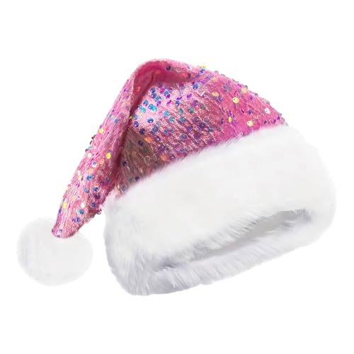 Davivian Weihnachtsmannhut | Weihnachtsmannhut Mit Glitzer Pailletten Und Plüschkrempe,Kopfschmuck Accessoires Für Kostümfeste, Winterfeiertage, Neujahr, Karneval Und Bühnenauftritte von Davivian