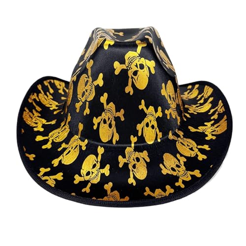Davivian Western Cowgirl Hut | Totenkopf-Muster Sommer-Westernhut Mit Kordel | Kostümzubehör Für Familienfeiern Veranstaltung Karneval von Davivian