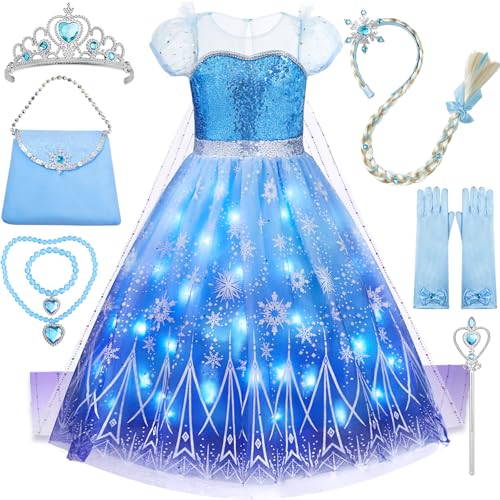 Davvew Mädchen Prinzessin Kleid, LED Leuchtendes Kostüm Kleid,Krone Zauberstab Party Verkleidung Karneval Halloween Weihnachten Kostüm Davvew Mädchen Prinzessin Kleid, LED Leuchtendes Kostüm Kleid,Krone Zauberstab Party Verkleidung Karneval Halloween Weihnachten Kostüm von Davvew