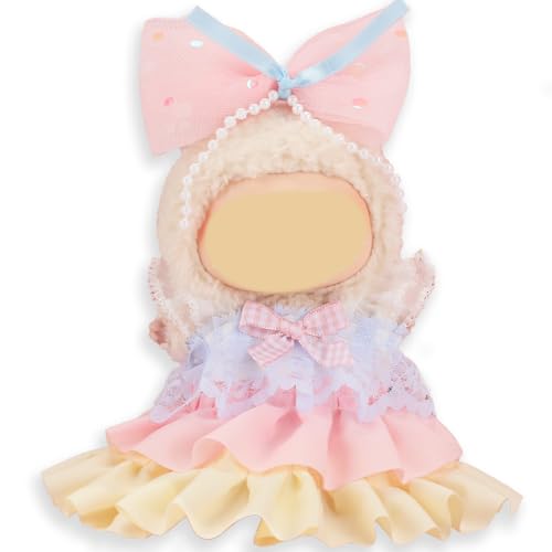 Rosa Puppenkleidung für Labubu, 17 cm Puppen-Outfit-Set mit Schleife, luxuriöser schicker Stil, High-End-Mode, geeignetes Puppenzubehör (keine Puppe) von Dawnarriv