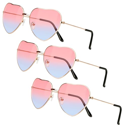 Dawumin 3 Paar Herz Party Brillen, Hippie Brille Damen, Herzbrille, Lustige Sonnenbrille, Retro Herzförmige Partybrille, für 60er 70er 80er 90er Jahre Party Accessoires (Oben rosa und unten blau) von Dawumin