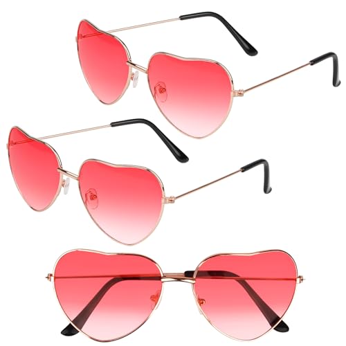 Dawumin 3 Paar Herz Party Brillen, Hippie Brille Damen, Herzbrille Rosa, Lustige Sonnenbrille, Retro Herzförmige Partybrille, für 60er 70er 80er 90er Jahre Party Accessoires (Rosa) von Dawumin