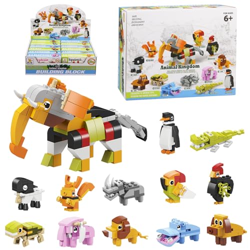 Dawumin 12 Stück Mini Bausteine Tier Kinder Spielzeug, Mitgebsel Kindergeburtstag Gastgeschenke, 12 IN 1 Block Spielzeug Set, Geburtstag Party Geschenke Kinder 3-12 Mädchen und Jungen (Tier) von Dawumin