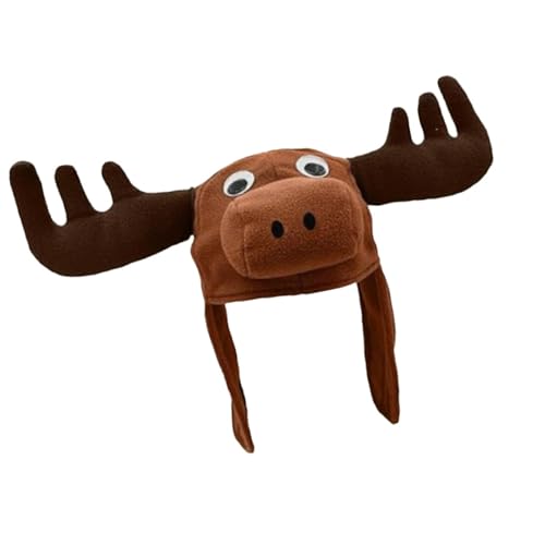 Dawutocap Weicher Plüsch-Elchhut, schöne Tiermotive, Rentierhut für Kinder und Erwachsene, Winterkleidung, Festival-Kopfbedeckung von Dawutocap
